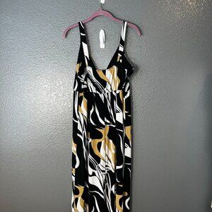 Star Vixen Black White Gold Maxi Dress – Sleeveless V-Neck Empire Waist Long Sun